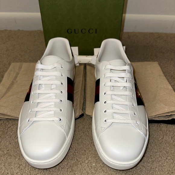 Men’s Gucci Ace White Leather Embroidered Bee Sneakers - NWB - Size G11/US11.5 - Picture 3 of 16